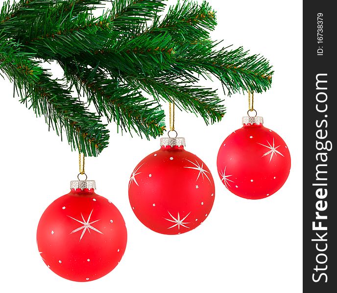 Christmas tree and balls isolated on white background