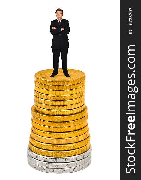 Businessman on money stack