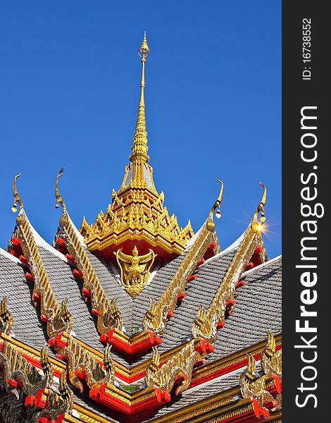 Traditional thai style on top roof of church, temple in thailand