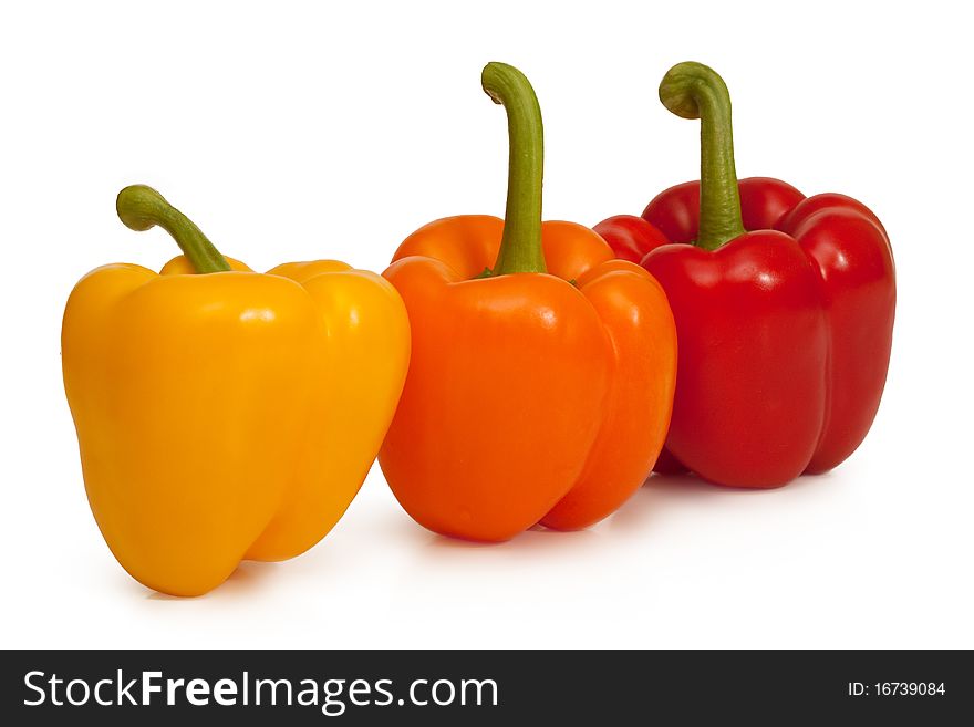 Three Bell Peppers On White Backgound