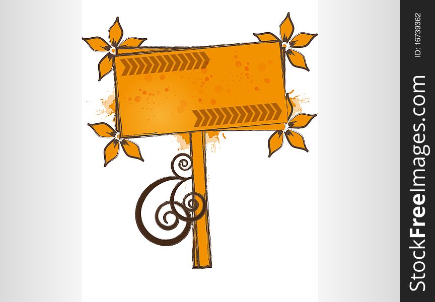 Orange floral sign with grunge. Fully . Enjoy!