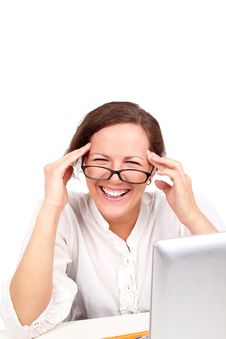 Happy Businesswoman In Glasses In Office Stock Images Happy Businesswoman In Glasses In Office Stock Images