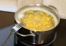 Cooking Corn In Pot Royalty Free Stock Images