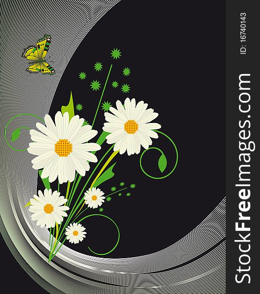 Abstract background with daisies and butterflies