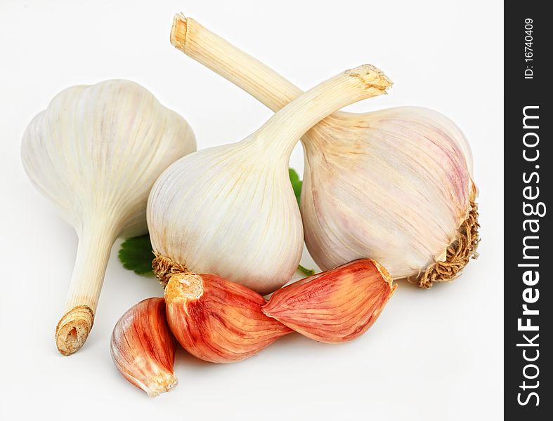 Mellow garlic on a white background