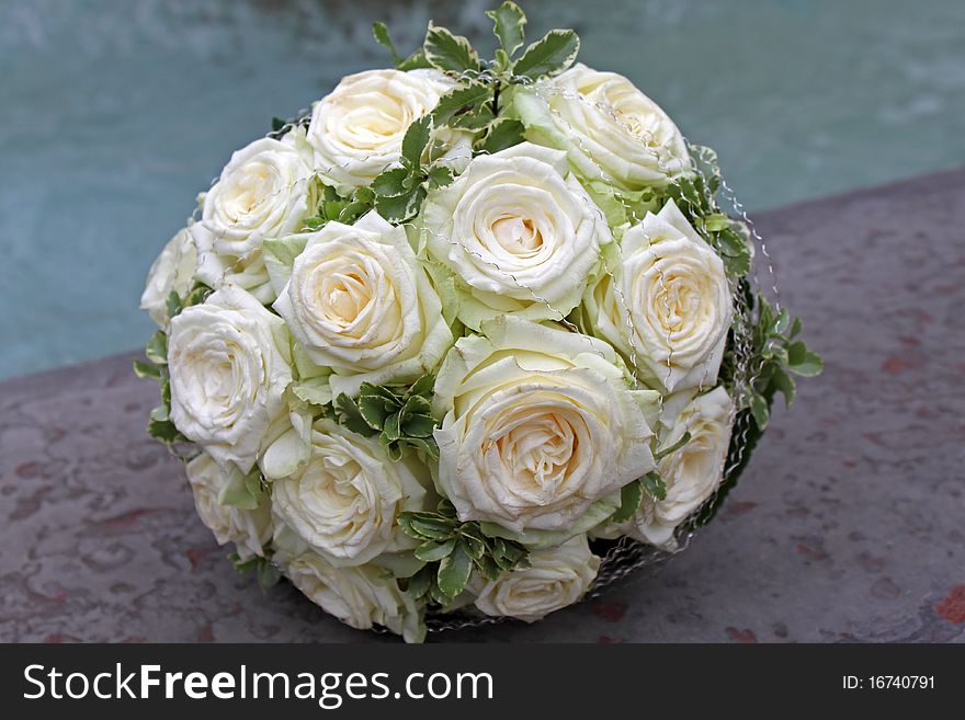 Bridal bouquet of white roses