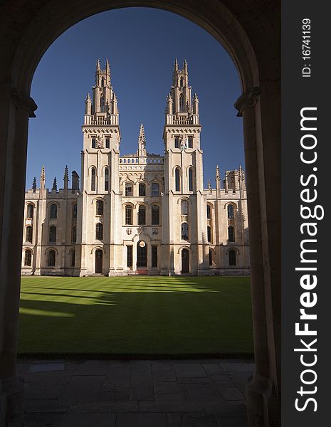 All Souls College in Oxford, England. Vertical framed facade.