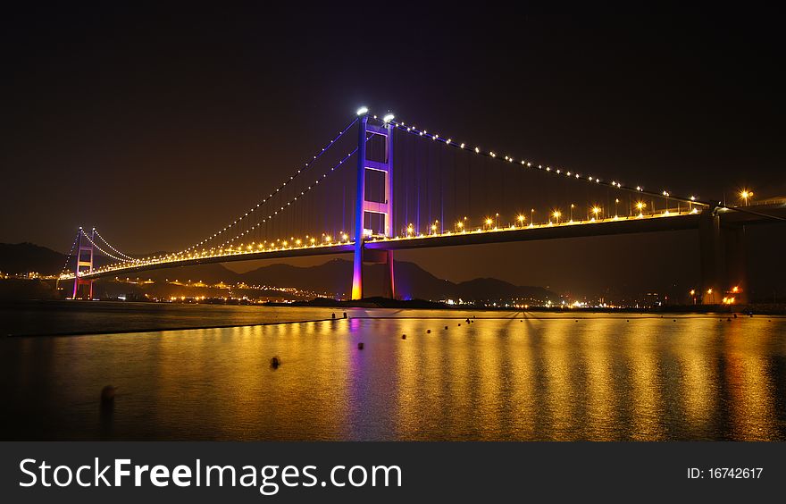 Night scene of tsing ma bridge in hong kong