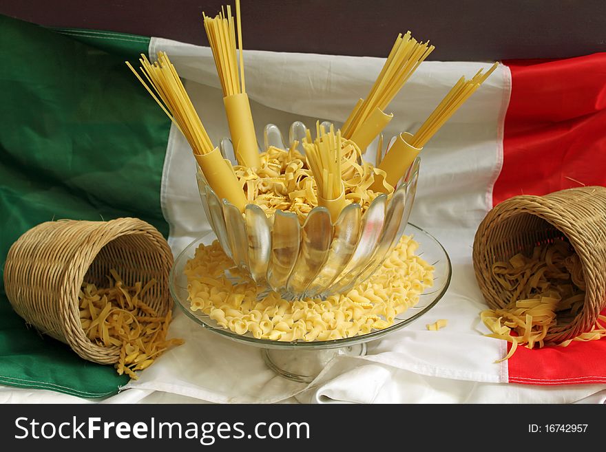 Noodles on the Italian national flag. Noodles on the Italian national flag