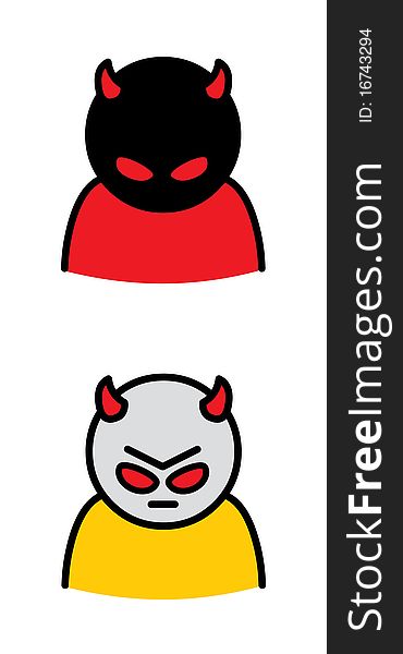 Two isolated vector devil figures on white background