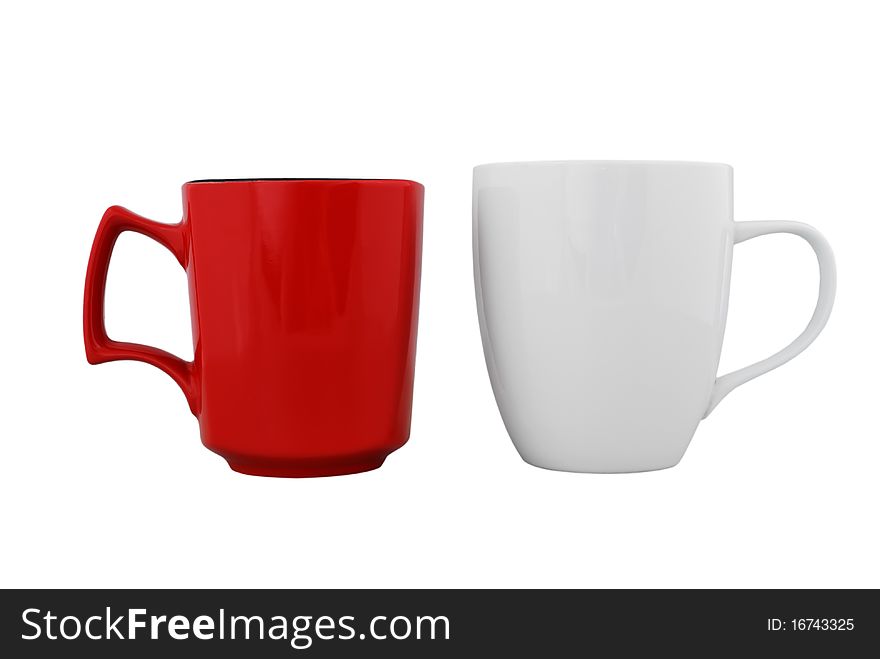 Empty white and red cup on a white background. Empty white and red cup on a white background