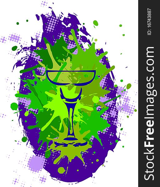 Glass contour on the Bright background with blots. Glass contour on the Bright background with blots