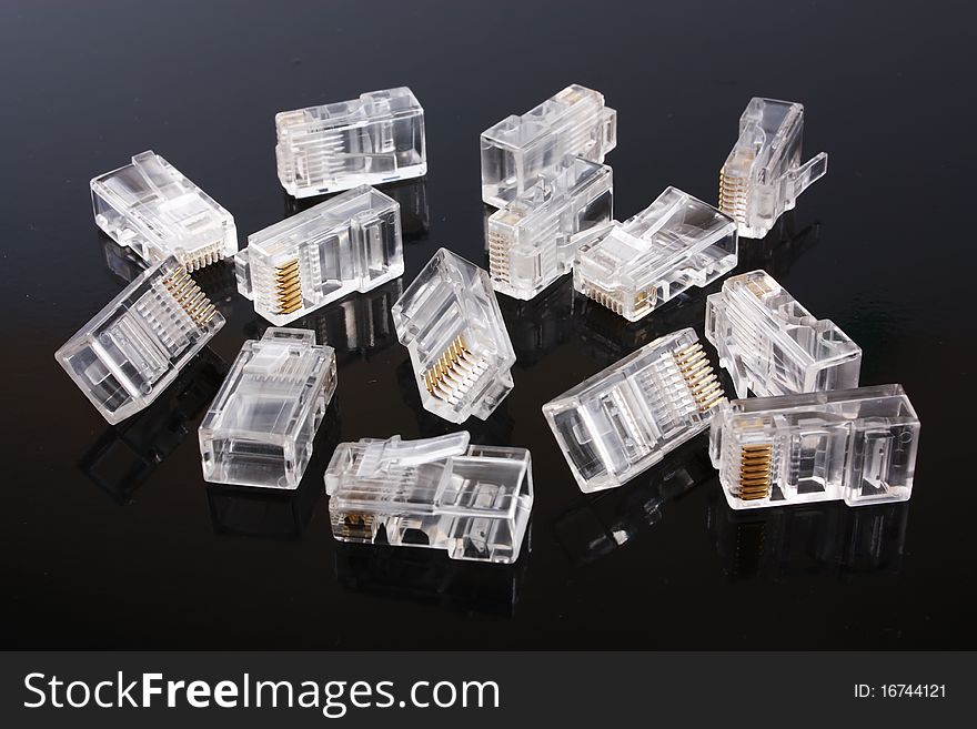 RJ-45 connectors on black background