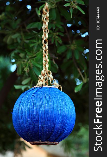 Blue colored solar decoration lamp looking beautiful while hanging on tree. Blue colored solar decoration lamp looking beautiful while hanging on tree.