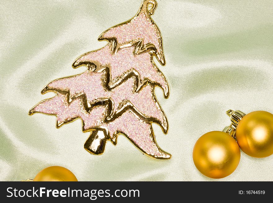 Holiday series: Christmas decorated golden ball and fir. Holiday series: Christmas decorated golden ball and fir