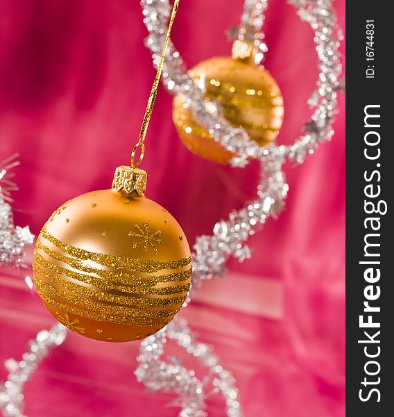 Holiday series: Christmas ball decoration on the red. Holiday series: Christmas ball decoration on the red