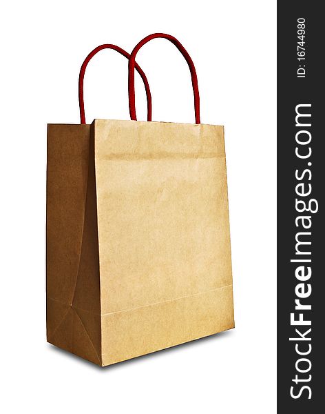 Brown shopping bag isolated on white background