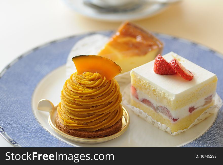Three cakes on a plate