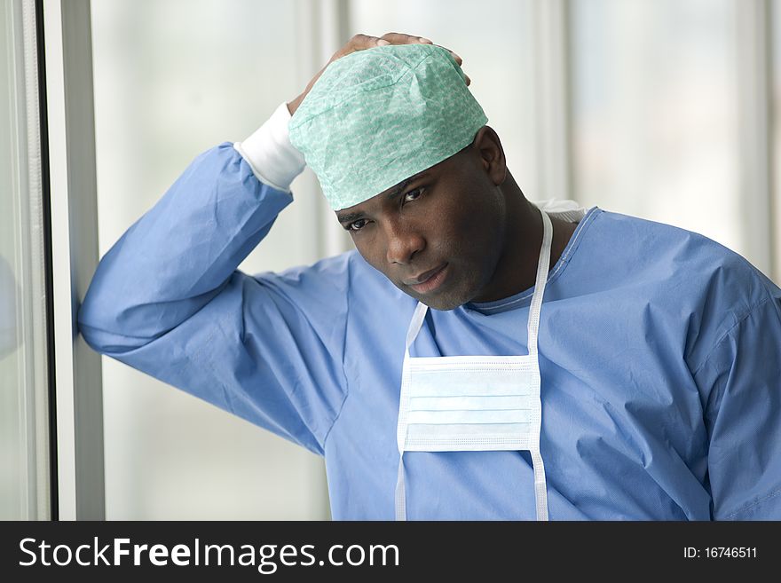 Worried male surgeon