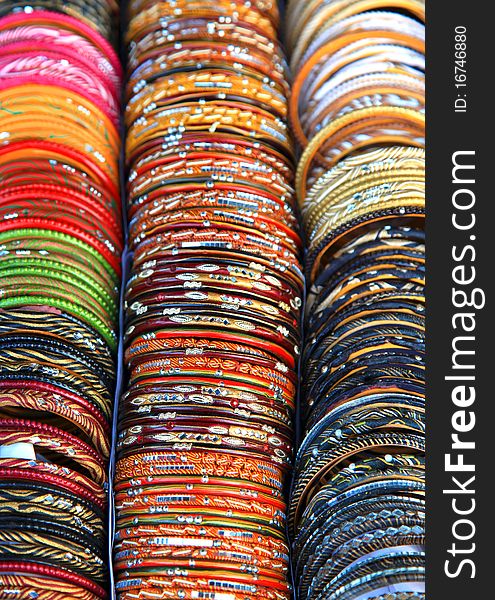 Beautiful colored glass bangles background.