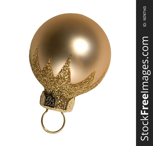 Golden ball (decoration for new year tree) isolated on white. Golden ball (decoration for new year tree) isolated on white