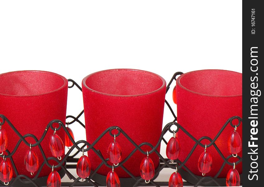 Red candle holder isolated on white background