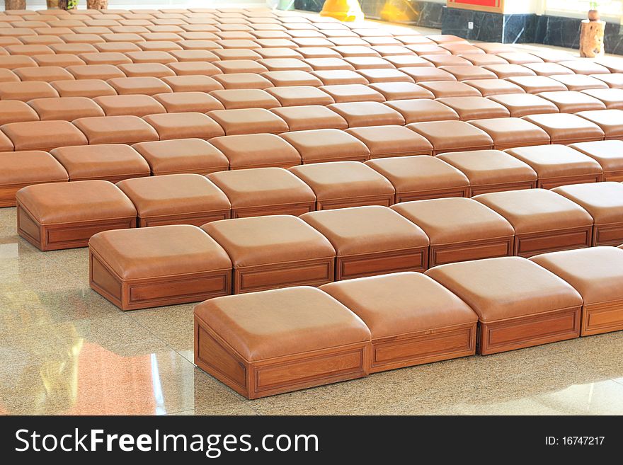 Inside the modern Buddhist temple in hong kong, seats for kneel