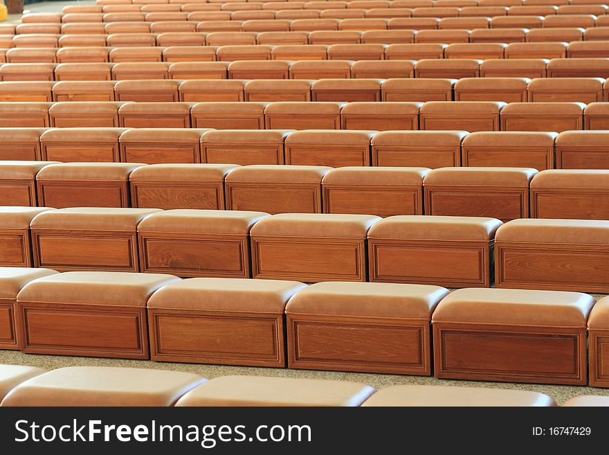 Inside the modern Buddhist temple in hong kong, seats for kneel