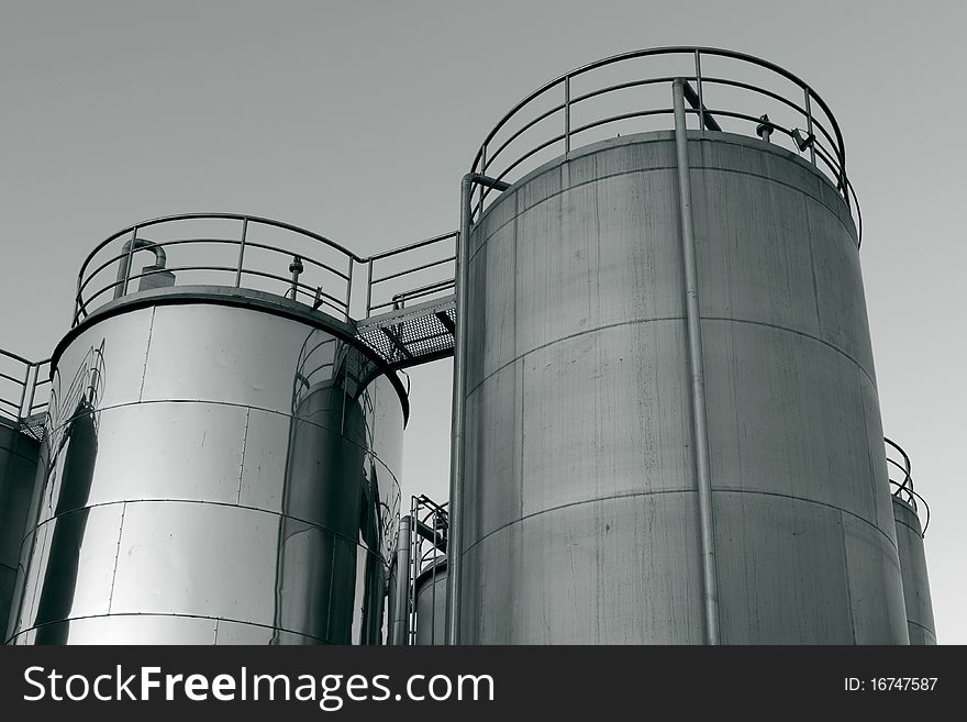 Tank farm with pipeline in chemical plant. Tank farm with pipeline in chemical plant