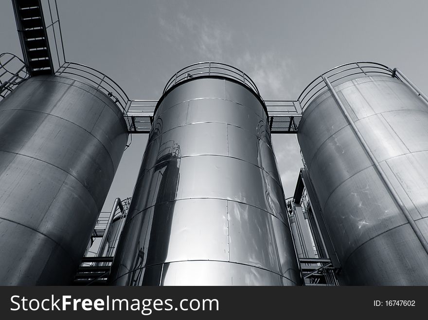 Tank farm with pipeline in chemical plant. Tank farm with pipeline in chemical plant