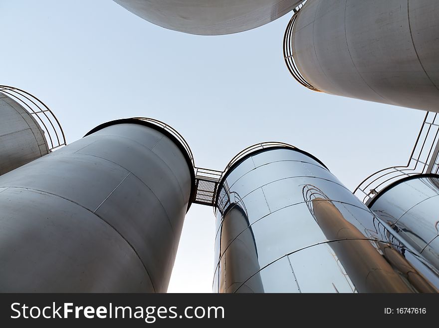 Tank farm with pipeline in chemical plant. Tank farm with pipeline in chemical plant