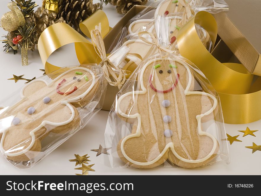 Traditional Christmas gingerbread man cookies in a box. Traditional Christmas gingerbread man cookies in a box.