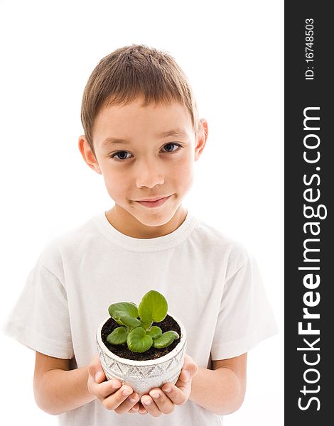 Boy holding flower