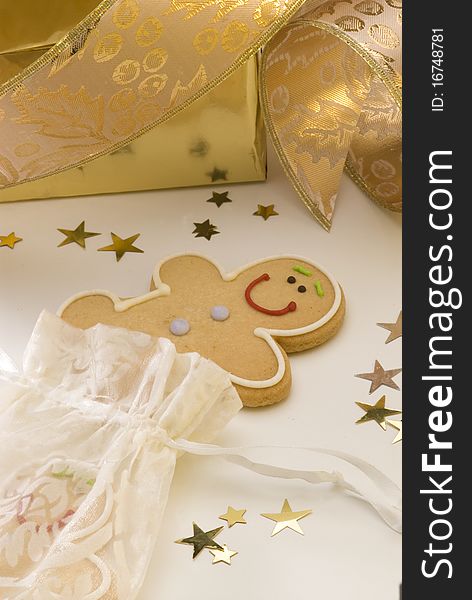 Traditional Christmas gingerbread man cookies in a bag. Traditional Christmas gingerbread man cookies in a bag.