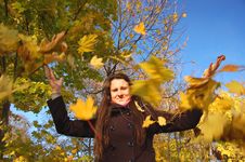 Girl And Falling Leaves Stock Photo Girl And Falling Leaves Stock Photo