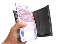 Hand Holding A Wallet With Euro Banknotes Royalty Free Stock Images