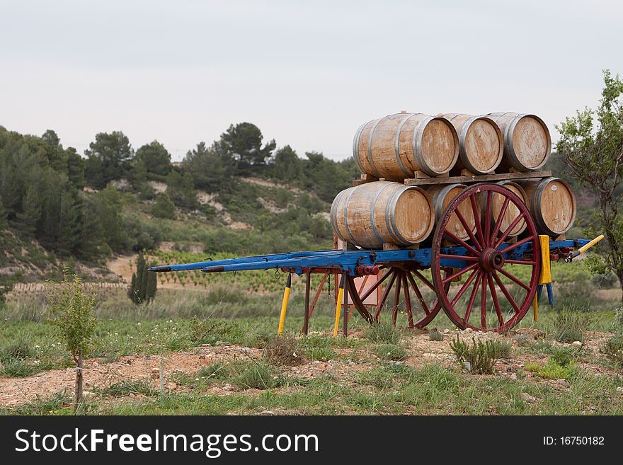 Barrels on a wooden cart