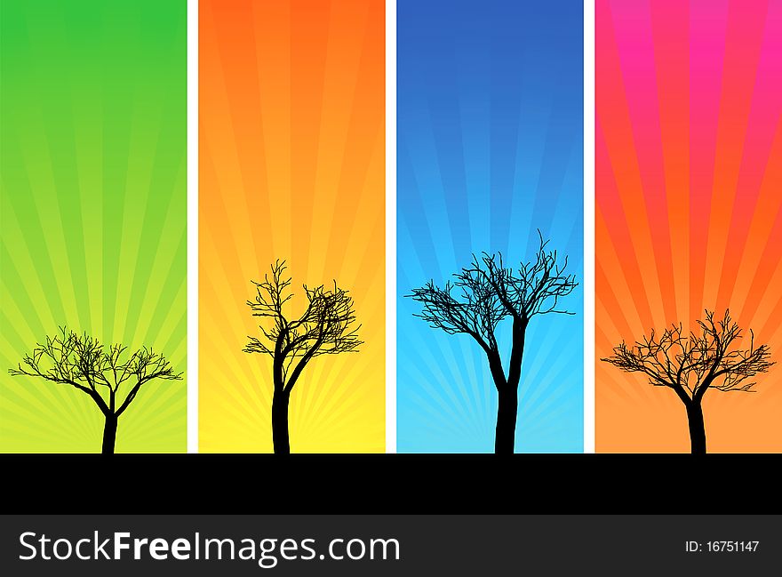 Silhouettes of trees on a multicolored backgrounds. Silhouettes of trees on a multicolored backgrounds