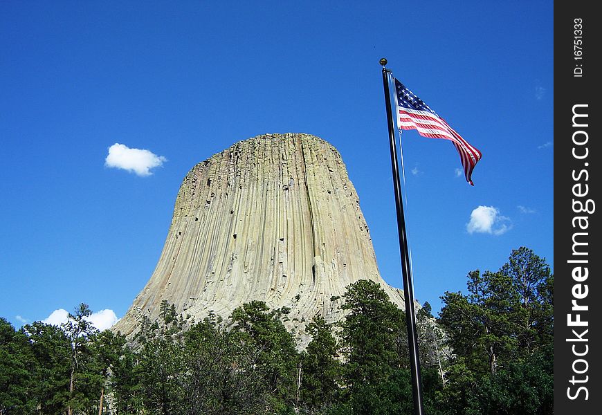 Devils Tower with American Flag