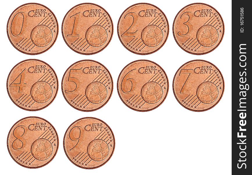 Set of modified coins of euro cents; high resolution