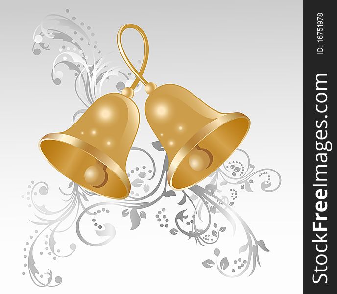 Two gold handbells on a background of elegant vignettes