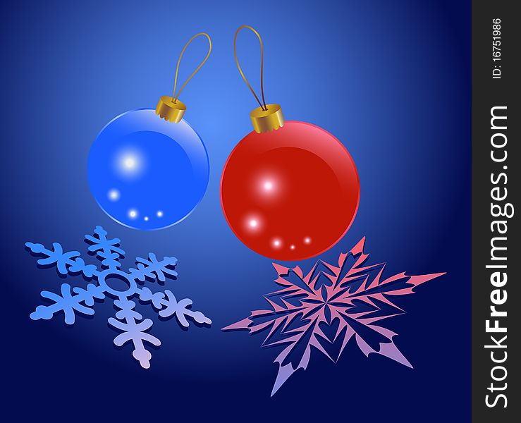 Abstract vector Christmas background of glowing sparkling balls and snowflakes