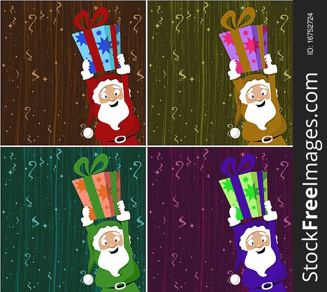 Set of santa claus holding gift box vector