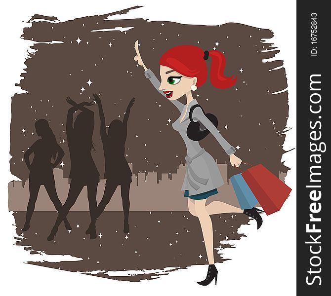 Shopping woman running background vector