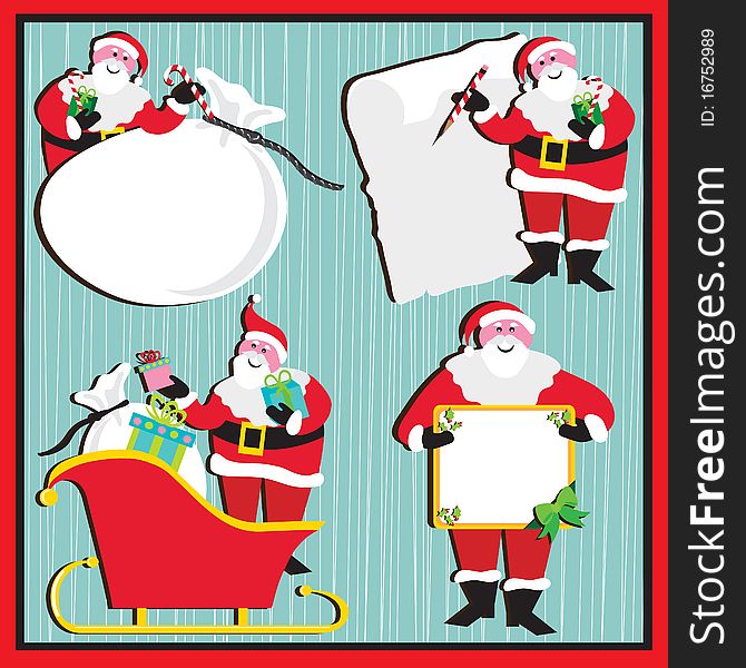 Santa Clause in 4 poses. Use as tags, banner or stickers, with room for your type. Santa Clause in 4 poses. Use as tags, banner or stickers, with room for your type