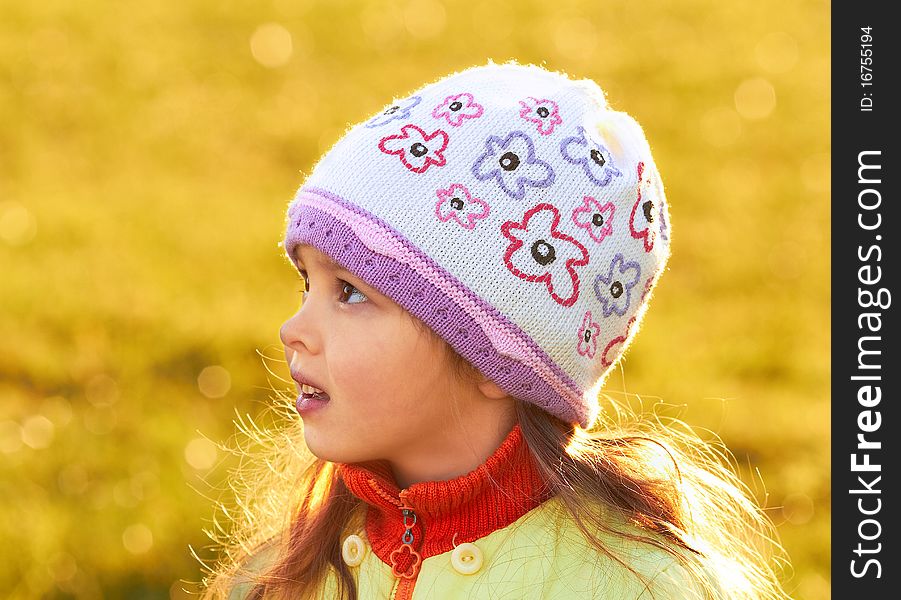 Portrait Of A Young Girl With A Hat At The Meadow