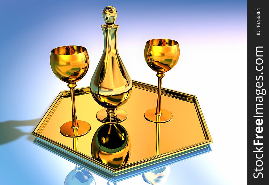 Golden  Goblets And Pitcher