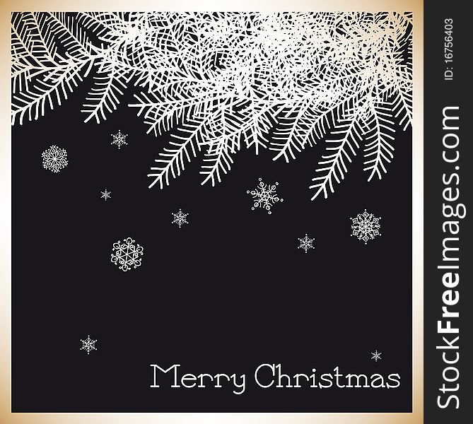 Vintage christmas greeting card with white snowflakes