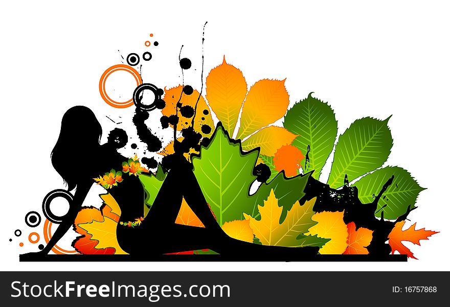 Silhouette of girl in autumnal leaves