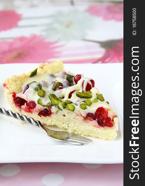 Cake with berries, white chocolate and nuts. Cake with berries, white chocolate and nuts